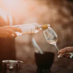 person holding wine glass bottle